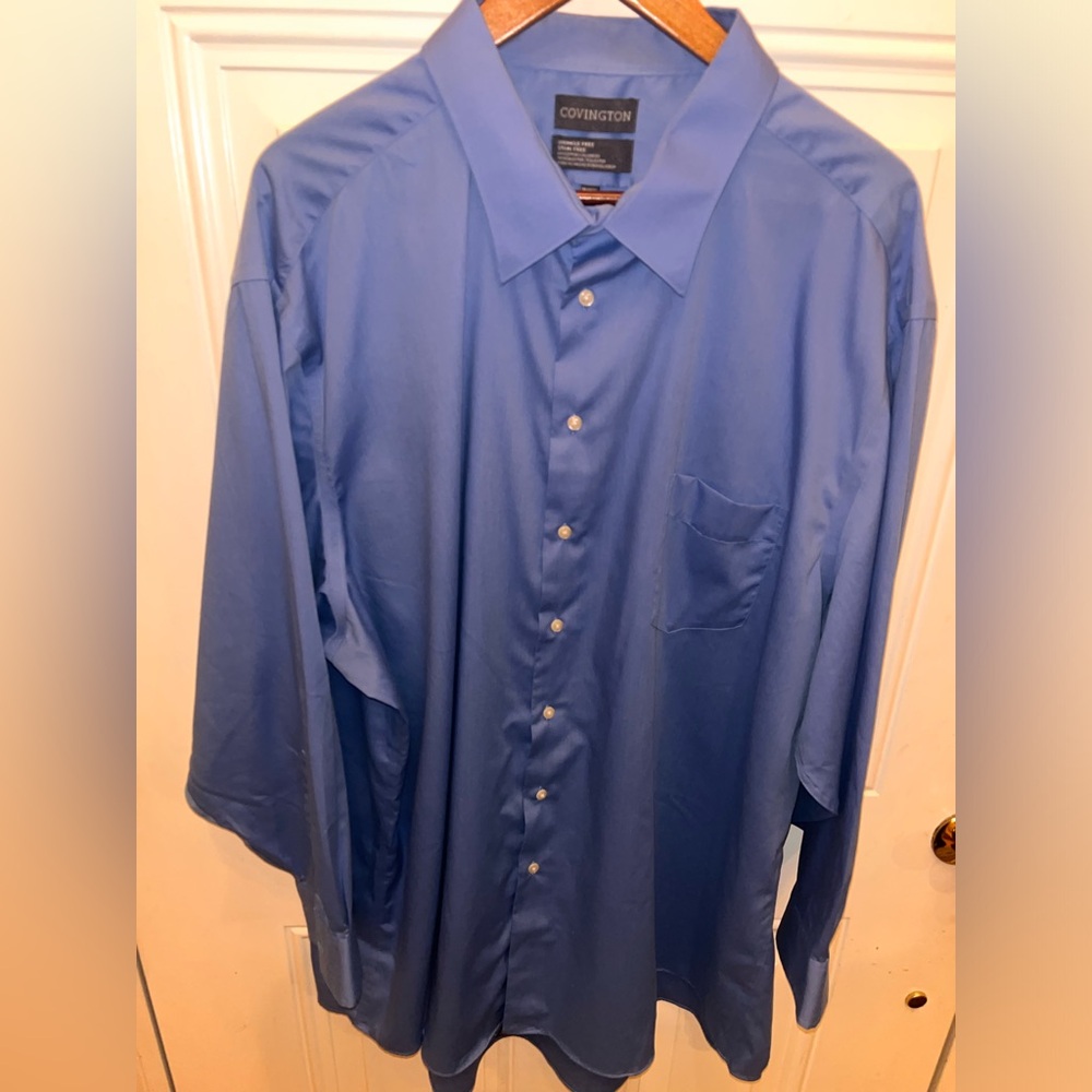 Covington big and tall men’s blue dress shirt wrinkle free stain free 19-19 1/2